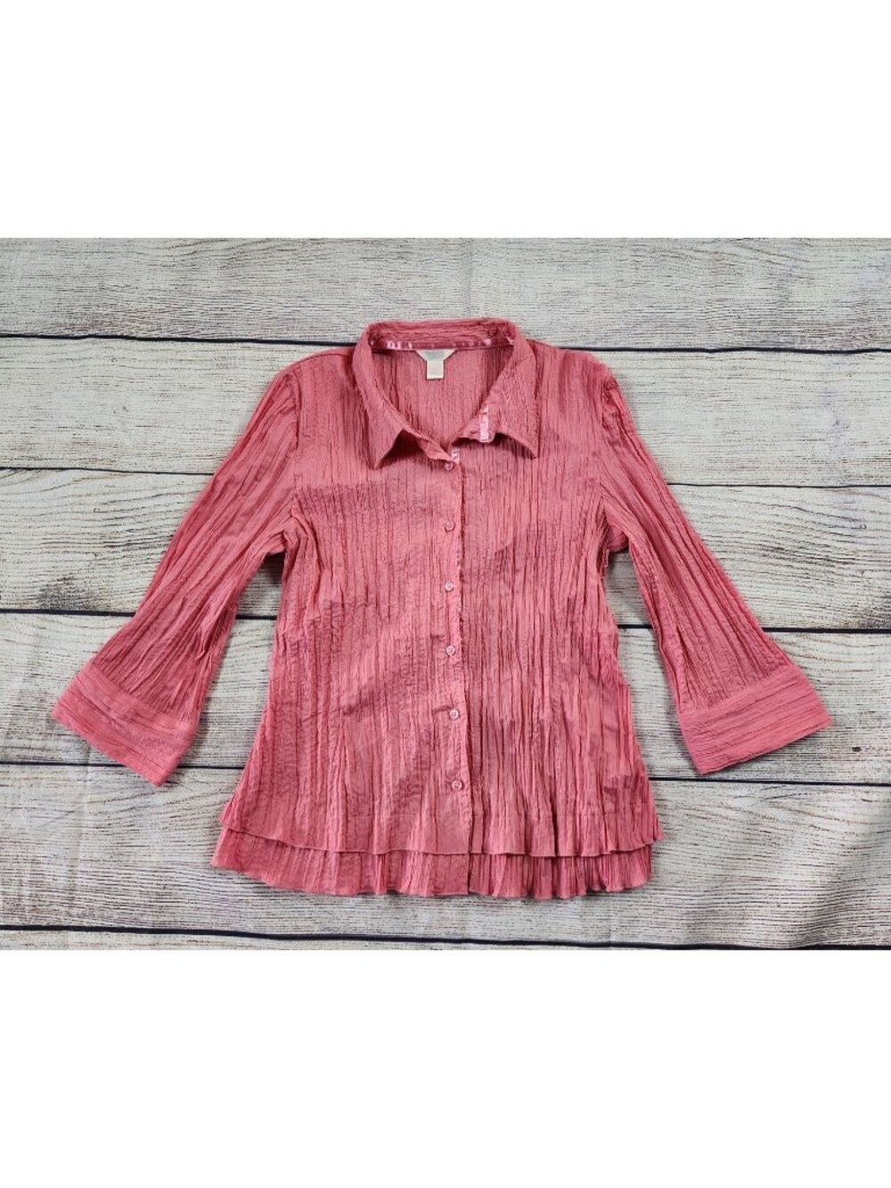 Christopher & Banks Blouse Womens XL Crinkle Gauzy Ruffle Lagenlook Lightweight
